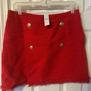 NWT J Crew Faux-wrap sweater-skirt in fine bouclé with gold buttons, size M